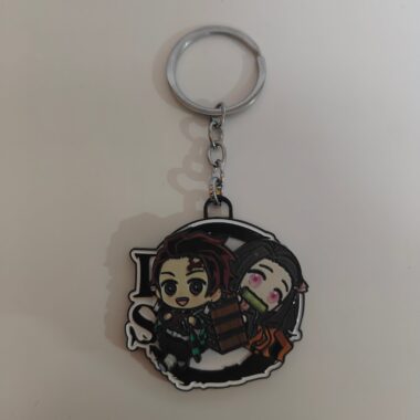 Tanjiro & Nezuko Chibi Spinning Metal Keychain – Demon Slayer Merchandise