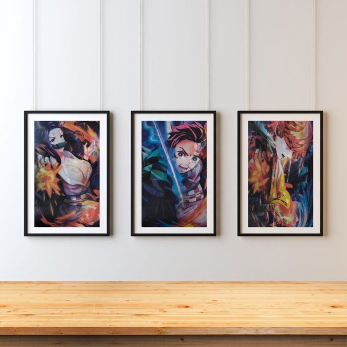 Demon Slayer 3D Poster – Zenitsu, Tanjiro & Nezuko in Action